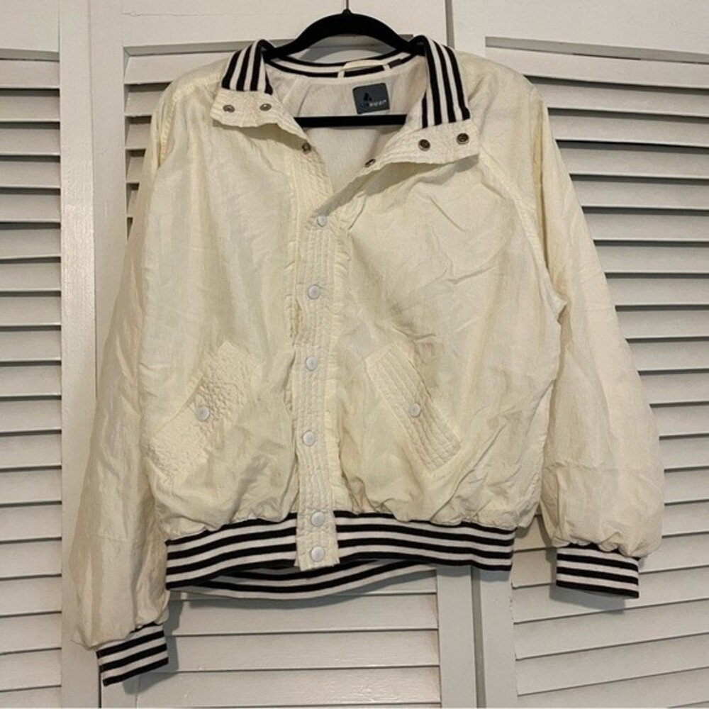Vintage 90s Liz Claiborne Size Large Lined White Varsity Windbreaker Jacket